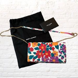 Like 🆕 Saint Laurent Mini Paris floral print leather Wallet on Chain